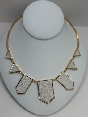 House of Harlow 1960 White Leather Panel Statement Necklace on gold